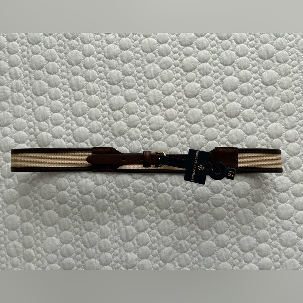 NWT BROOKS BROTHERS Women's Brown/beige Leather Woven Belt size Medium